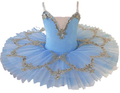 EFLALYHG Tutu à Paillettes pour Filles, Robe de soirée de Ballerine, Costume de compétition de Danse de Ballet pour Enfants,Bleu,140