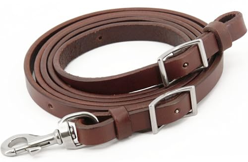 Doqn Leather Roper Rein, Heavy Oil Weighted Rein, Stainless Steel Hardware (5/8 x 7')