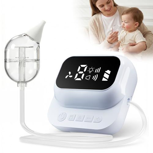 Shynova Aspirador Nasal Bebé Eléctrico con Tubo - Sacamocos Recargable USB con Pantalla LCD, Luz Suave y Música, Succión Ajustable, Boquillas de Silicona Suave para Nariz Tapada
