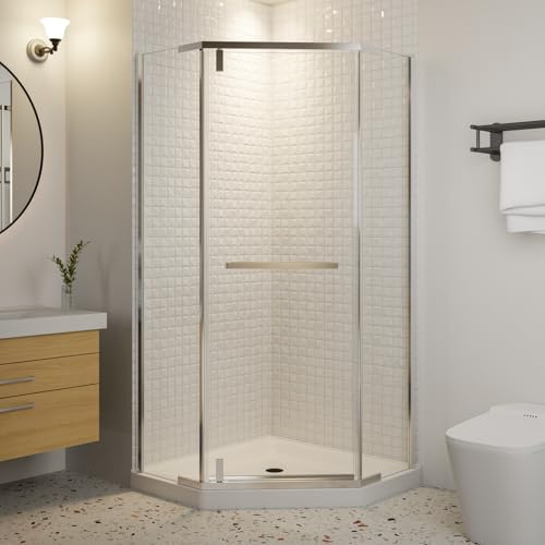 36 Neo-Angle Shower Door, Semi-Frameless Pivot Corner Shower Enclosure, 1/4 SGCC Tempered Glass with Safety Film & Nano Coating, Chrome Silver, 36 x 36 x 72 Inch, Base Not Included