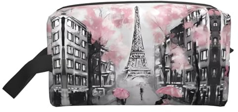 Sac de rangement bohème imprimé fleur de lotus – Trousse de toilette de voyage durable, pochette de rangement portable pour maquillage et cosmétiques avec fermeture éclair, Paris Street Tour Eiffel