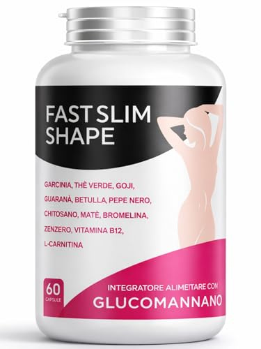 Glucomannano Integratore Controllo Peso con L-Carnitina e Garcinia Cambogia – Formula con Tè Verde, Guaranà e Bromelina per Metabolismo, Sazietà e Drenaggio Liquidi – 60 Capsule