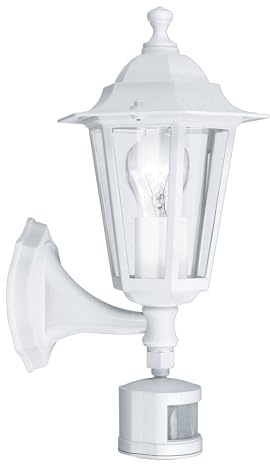 Eglo Lanterna 5, Lampada da parete per esterni a 1 luce con incluso rilevatore di movimento, lampada da parete con sensore in fusione di alluminio e vetro, colore: bianco, attacco: E27, IP44