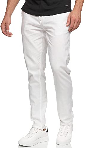Indicode Herren Haverfield Stoffhose aus Leinen & Baumwolle | Herrenhose Freizeithose Männer Offwhite, XXL