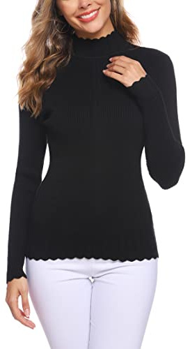 Sykooria Jersey Elegante para Mujer con Cuello Alto Suéter para Mujer Pullover Tops Primavera Otoño Suéter de Punto Suéter de cálido y Suéter Invierno