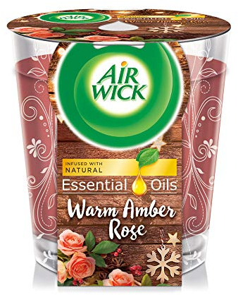 Air Wick Essential Oils Candle Warm Amber Rose Scent Air Freshener, 105g