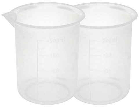 Kitchen Lab Lot de 2 gobelets gradués en plastique transparent épais avec bouchon 200 ml