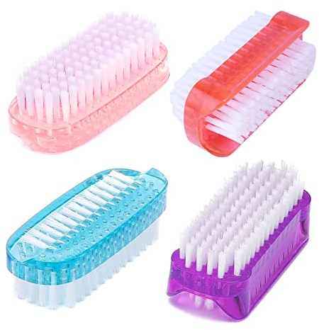 4 cepillos de limpieza de uñas, mango de plástico, cepillo de limpieza de doble cara y vertical, cepillo de limpieza para dedos de los pies, uñas, manos, jardín, hogar y salón