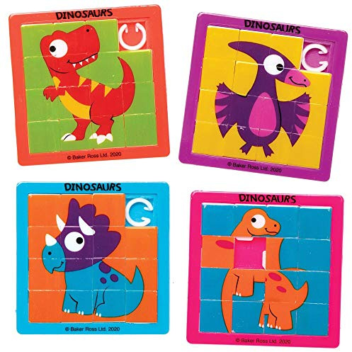 Baker Ross AX611 Dinosaur Sliding Puzzles - Pack of 6, Entertainment For Kids Party Bags, Favours and Small Toys for Children