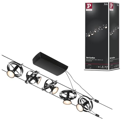 Paulmann CorDuo, sistema di cavi per faretti, 94440, set Cardan, massima CC 5 pezzi da 10 Watt l’uno, estensibile, nero, opaco, cavi in plastica, GU 5,3, senza lampadine