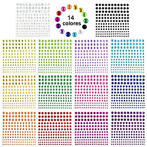 2300+ PCS Strass Visage Autocollants, 14 Feuilles Autocollants Multicolores en Paillettes Strass Autocollant pour Nail Corps Maquillage Fêtes Mariagess Festivals et DIY Artisanat