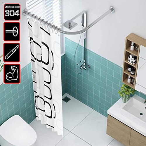 TTFFWW Regolabile Asta Tenda Doccia Angolare,Acciaio Inox Palo Telescopico Barra di Tensione,Bastone Tenda Doccia a Pressione Curvo,Senza Forare,per Bagno,Vasca da Bagno,Silver,70-95 * 70-95cm