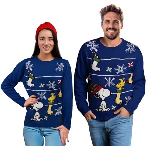 United Labels Snoopy Weihnachtspullover Unisex, Blau, M, Winter Strickpullover, Pullover für Herren und Damen