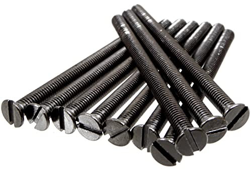 10 x M3.5 Black Nickel 50mm Long Screws - Flat Slotted Countersunk Head - For Switch and Socket Plates