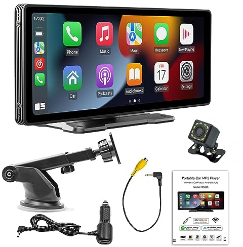 Wireless Carplay & Android Auto Tragbares Autoradio，10 Zoll IPS Touchscreen autoradio, Autoradio-Empfänger mit Mirror Link, Bluetooth 5.0, GPS Navi, FM/AUX-Transmitter (Mit 12-Licht-Kamera)