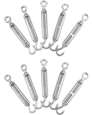 QWORK® 10 Stück M6 Spannschloss 304 Edelstahl, Verstellbare Haken Und Öse Drahtspanner, Spannhaken
