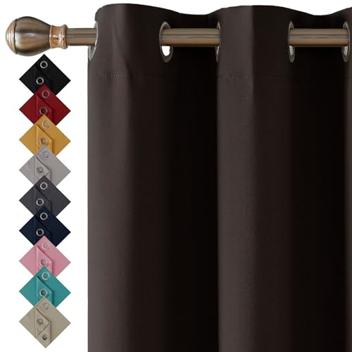 Dark Brown Blackout Curtains for Bedroom Windows 90 x 108 Drop Inch 2 Panels