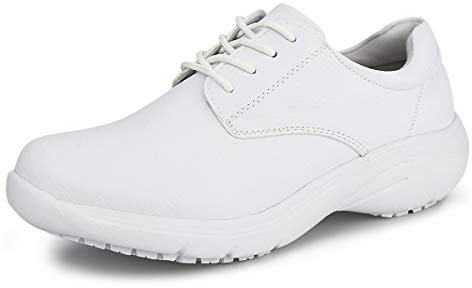 Hawkwell Zapatos de lactancia ligeros antideslizantes para mujer, cómodos zapatos de trabajo con cordones, Blanco, 40 EU