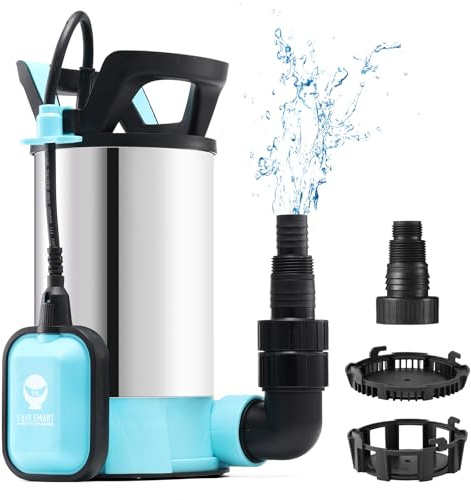 SainSmart Sump Pump with Float Switch, 1.15HP Submersible Water Pump, Stainless Steel Portable Utility Pump 3960 GPH High Flow Water Removal, with 33ft Cord for Pool Tub Garden Pond Draining