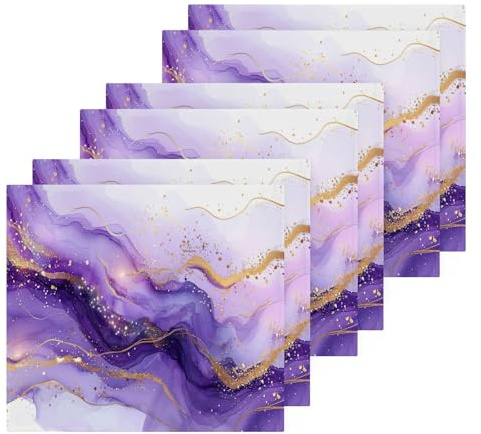 YETTASBIN Purple Marble Washcloths 6 Pack, Soft Absorbent Cotton Baby Face Towels, Washable Reusable Fingertip Towels for Bath Gym Hotel Spa, 12 x 12 Inch