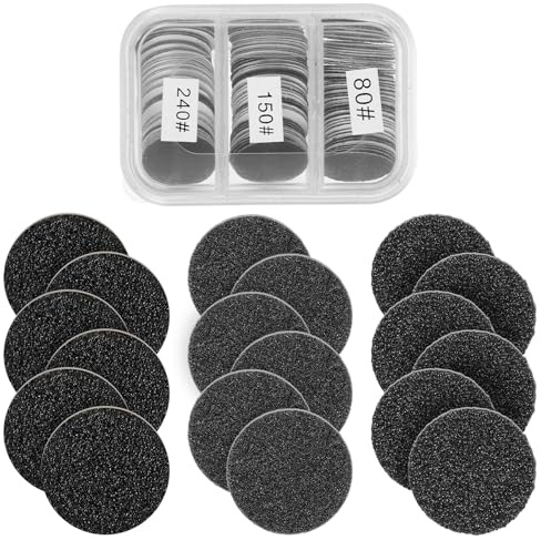 150 discos de lijado para pedicura, 25 mm, para pedicura, #80#150#240, papel de lija de repuesto con fresa de metal redondo para uñas, piel muerta, talones agrietados