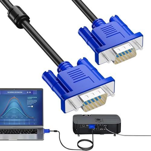 Cable VGA para computadora portátil - Cable VGA a VGA de alta definición de 3 metros, Cable VGA para conexión de proyector | Cable VGA para pantallas de computadora, TV y salida de video, Cable VGA pa