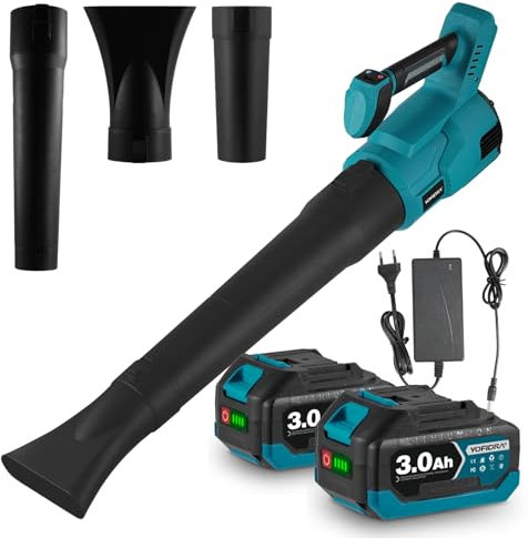 Yofidra Soplador de Hojas con 2 Baterías 6.0Ah, 3 Ajustes de Velocidad, 252Km/h, 3 Tubos de Soplado, Soplador Bateria para Soplar Hojas, Nieve, Polvo y Residuos