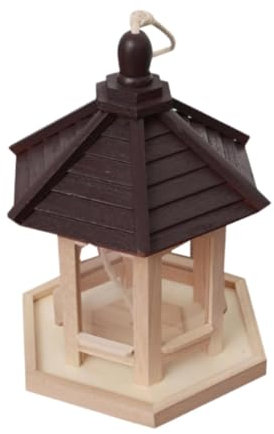 Qianly Outdoor Wood Hanging Wild Bird Feeder Pavilion Roof with Lanyard