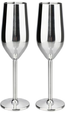 TJ Unbreakable 8 Oz Stainless Steel Champagne Flutes (2 Pack) Silver