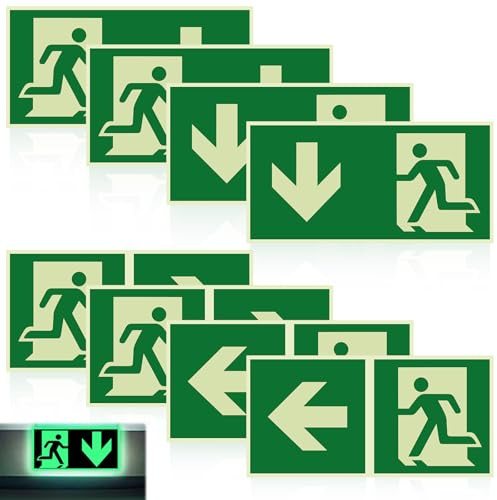 JNZLT® 8 cartelli di uscita di emergenza, retroilluminanti, in PVC, autoadesivi, 300 x 150 mm, con freccia di salvataggio