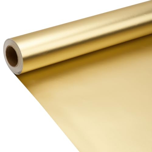 Rollo de papel de regalo dorado mate de 9 m, 43 cm, color liso, con brillo perlado para cumpleaños, Navidad, baby shower y decoración de festivales