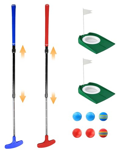 Putter per bambini rosso e blu, set di putter da golf regolabile, set mini golf bidirezionale, adatto per uso sinistro e destro, adatto per giovani golfisti, la lunghezza può essere regolata
