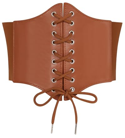 SWAUSWAUK Ceinture Corset Femme – Style Vintage, Similicuir, Élastique Réglable, Tailles S à XL (Marron, M-83cm: Tour de taille 82-94cm)