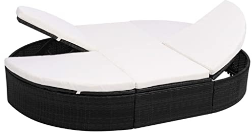 ZXQVLMRS Double Sun Lounger for 2 People, Outdoor Patio Daybed with Adjustable Backrest, All-Weather PE Rattan Lounge Bed with 6 Plush Cushions, Black
