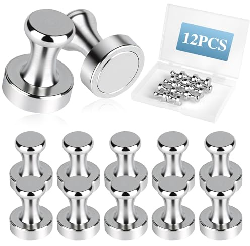 12 stycken koniska magneter starka, 20 mm x 16 mm, silver, för magnettavla | Neodym magnet extra stark, med handtag, för anslagstavla kontor skola kylskåp uttag