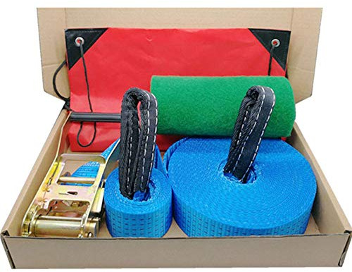 Slackline kit för utomhus fitness, bärbar spärruppsättning med trädskydd, 5 cm bredd för nybörjare och barn, enkel installation, 30 m längd