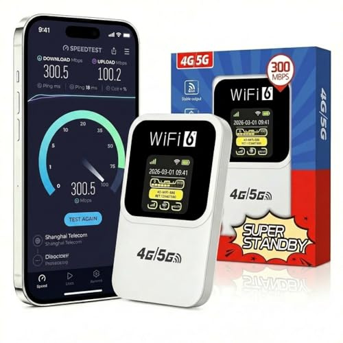 Router WiFi 5G Portátil Ultraligero, Batería 3000mAh hasta 14h de Autonomía, Conexión WiFi para 32 Dispositivos, Seguridad WPA2, Compatible con Todos los Operadores, Viajes y Teletrabajo