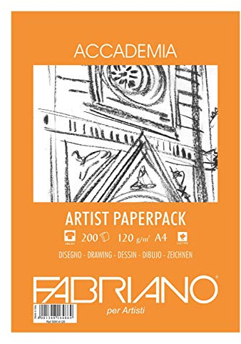 Fabriano Honsell 50814120 - Accademia Zeichenpapier, Block kopfgeleimt, 120 g/m², DIN A4, 200 Blatt, matt, säurefrei und alterungsbeständig, sehr radierfest