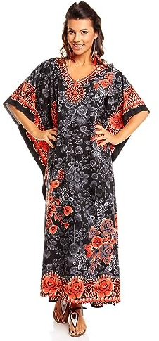 New Ladies Plus Size Maxi Tribal Ethnic Print Tunic Kaftan Evening Party, Black, Size 10-16