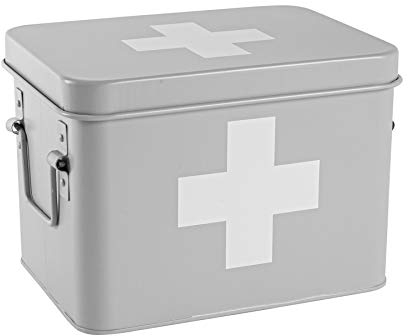 Harbour Housewares Vintage Metal First Aid Box - 23cm - Grey - Compact Medical Storage Tin with Removable Tray & Handles - Steel Emergency Medicine Storage Plasters, Pills & Essentials