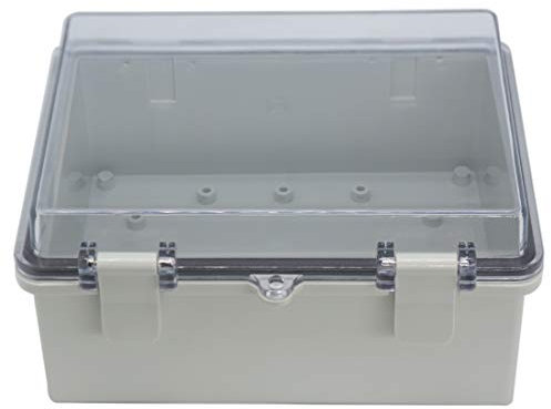 Raculety Junction Box IP65 Dustproof Waterproof ABS Plastic Project Box Hinged Shell Universal Electrical Enclosure Clear Cover with Lock 8.67 x6.69 x4.33inch(220 x170 x110mm)