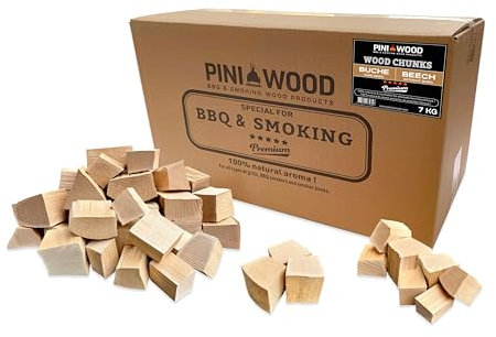 PINI Wood Chunks Lot de 6 blocs d'encens en hêtre sans écorce 7 kg pour barbecue, fumoir, four à pizza