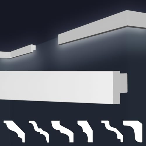 Marbet, listelli da soffitto in polistirene XPS, modanature in stucco di alta qualità, leggeri e robusti, dal design moderno (confezione risparmio da 50 metri, E-44, 20x32 mm), listello decorativo