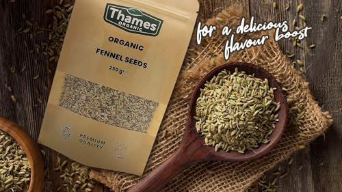 Organic Fennel Seeds 100g- Aromatic, Vitamin A, Vitamin C, No Additives, Preservatives, Raw, Vegan, GMO Free, Certified Organic - Thames Organic