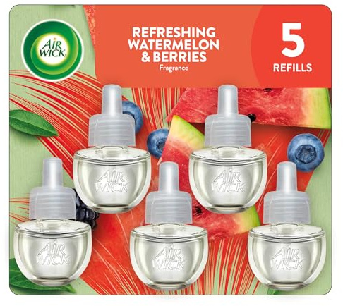 Air Wick Plug in Scented Oil Refill, 5 ct, Fresh Watermelon & Berries, Air Freshener, Essential Oils, Spring Collection