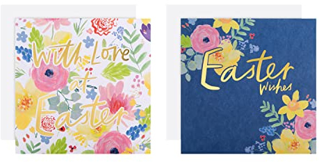 Hallmark Easter Card Multipack, Pack of 10 Easter Cards, Floral Designs, White, Gold, Blue