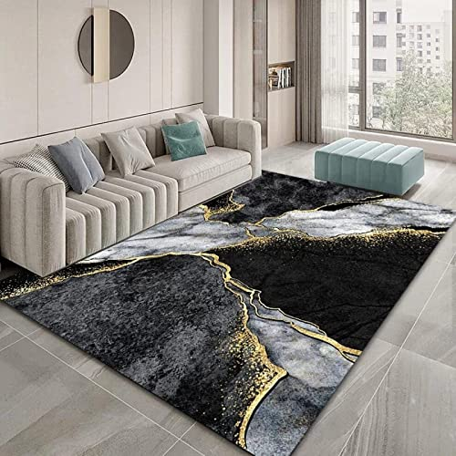 makeups1 Teppich Rechteckig Kurzflor Gold Bewegt Gestreiftes Graues Schwarzes Marmormuster Wellenartig Wohnzimmer Designer Modern 120 X 180 cm