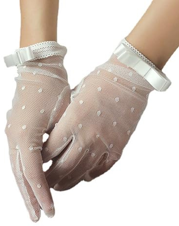 Acenail White Women's Wedding & Bridal Lace Gloves - Floral Short Elegant Summer & Evening Tea Party 20s Opera Gloves (#1 White)
