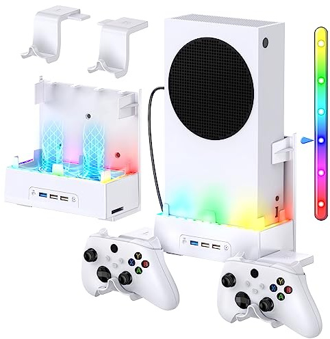 MENEEA Wall Mount Holder for Xbox Series S, Wall Mount Kit Accessories with Cooling Bracket, RGB LED Light Strip, USB Port, Contronller Hook for Series S…