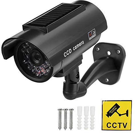 Otufan Fausse Caméra Factice De Style Balle à énergie Solaire, Caméra CCD De Sécurité Simulée, Vidéosurveillance avec Lumière LED Clignotante pour la Maison